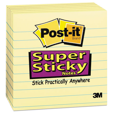 Post-it Super Sticky Lined Notes, 6 Sticky Note Pads, 4 x 4 in., School Supplies for Students, Ideal for Textbooks, Notebooks, Walls and Vertical Surfaces, Canary Yellow