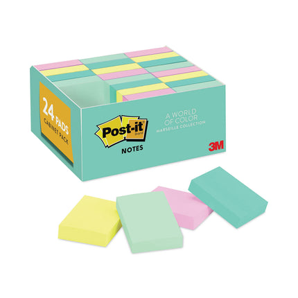 Post-it Notes, 1.5x2 in, 24 Pads, America's #1 Favorite Sticky Notes, Beachside Café Collection, Pastel Colors, Clean Removal, Recyclable