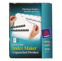 Avery 3-Tab Unpunched Dividers for Use with Any Binding System, Easy Print & Apply Clear Label Strip, Index Maker Customizable White Tabs, 25 Sets (11442)