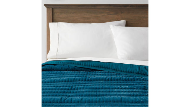 Threshold Lofty Velvet Quilt Dark Teal Blue