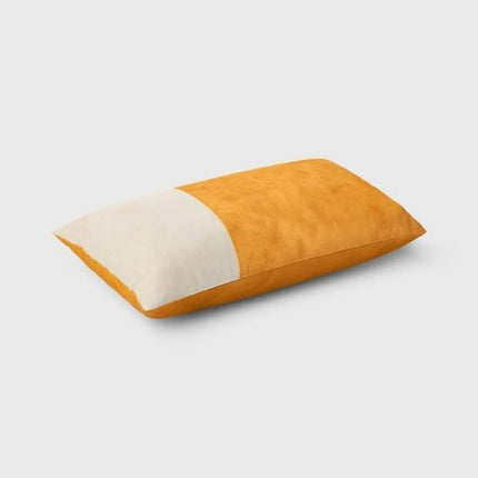Threshold Oversized Color Block Pieced Suede Lumbar Gold & Neutral Throw Pillow