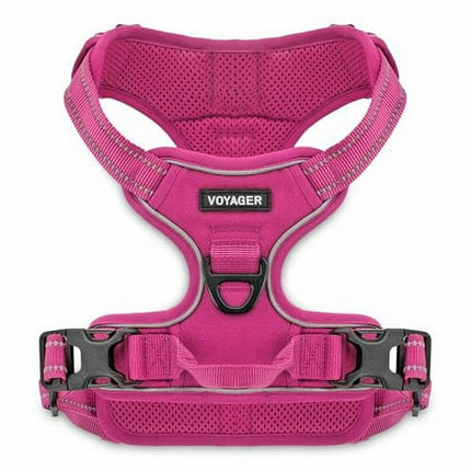 Voyager No Pull Dog Harness for Small Dogs, Dual Leash Attachments, Adjustable Soft but Strong Pet Harness with 3M Reflective Technology, Fuchsia Nylon, S (Chest: 16-20")