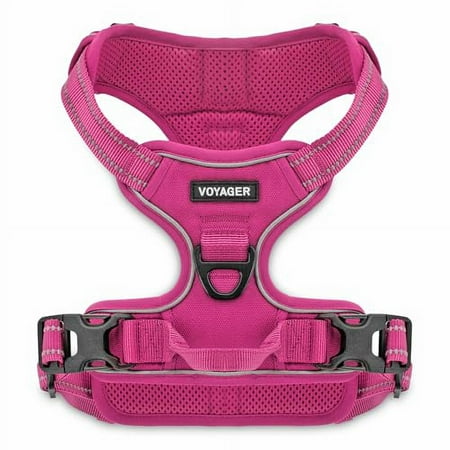 Voyager No Pull Dog Harness for Small Dogs, Dual Leash Attachments, Adjustable Soft but Strong Pet Harness with 3M Reflective Technology, Fuchsia Nylon, S (Chest: 16-20")