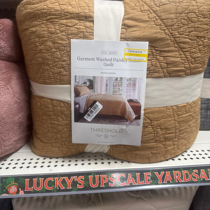 Full/Queen Garment Washed Paisley Stitch Quilt Camel - Threshold: OEKO-TEX Certified, Microfiber Coverlet