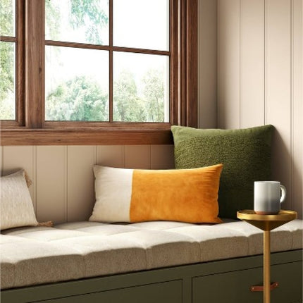 Threshold Oversized Color Block Pieced Suede Lumbar Gold & Neutral Throw Pillow