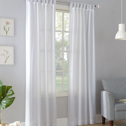 40"x63" No. 918 Light Filtering Semi-Sheer Joshua Heathered Texture Tab Top Curtain Panel White: Polyester, Indoor Use