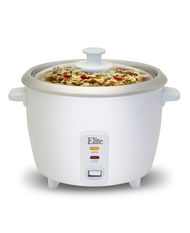 Elite Gourmet ERC-003 Electric Rice Cooker with Automatic Keep Warm Makes Soups, Stews, Grains, Hot Cereals, White, 6 Cups Cooked (3 Cups Uncooked) White