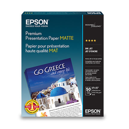 Epson Premium Presentation Paper MATTE (8x10 Inches, 50 Sheets) (S041467),Bright White