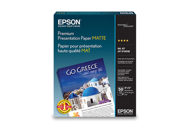 Epson Premium Presentation Paper MATTE (8x10 Inches, 50 Sheets) (S041467),Bright White