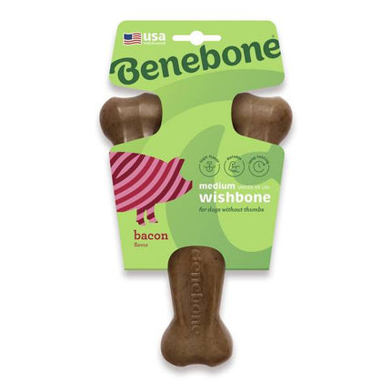 Benebone Wishbone Durable Dog Chew Toy for Aggressive Chewers, Real Bacon, Made in USA, Medium