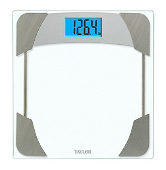Taylor Digital Scales for Body Weight, Highly Accurate 400 LB Capacity, Unique Blue LCD, Stainless Steel Accents Glass Platform, 12.2 x 12.2 Inches, Clear