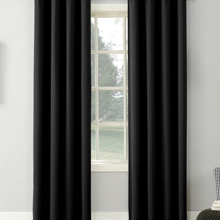 54"x84" Sun Zero Blackout Kenneth Energy Saving Grommet Curtain Panel Black: Modern Solid Indoor Curtain Panels