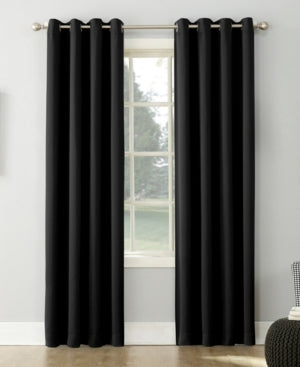 54"x84" Sun Zero Blackout Kenneth Energy Saving Grommet Curtain Panel Black: Modern Solid Indoor Curtain Panels