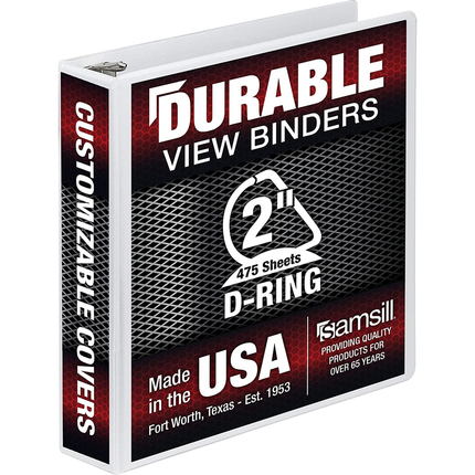 Samsill Durable 2 Inch D-Ring White View Binder Customizable Bulk Pack