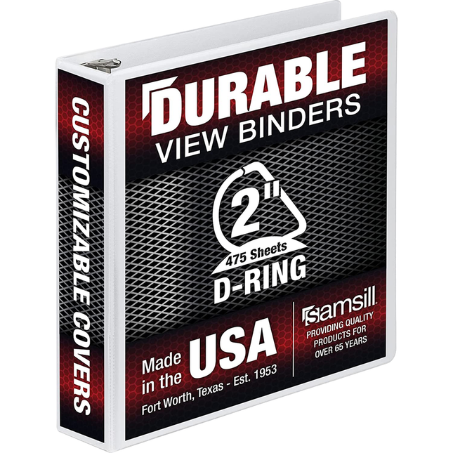 Samsill Durable 2 Inch D-Ring White View Binder Customizable Bulk Pack