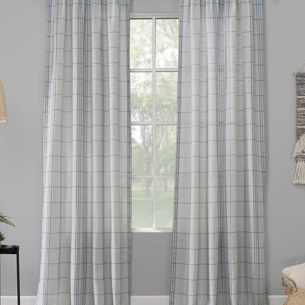 63"x54" Castille Farmhouse Plaid Beige Semi-Sheer Rod Pocket Curtain Panel Blue/Beige - No. 918