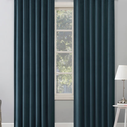 50"x84" Sun Zero 100% Blackout Amherst Velvet Noise Reducing Thermal Curtain Panel Teal: Modern Plain Weave Curtain