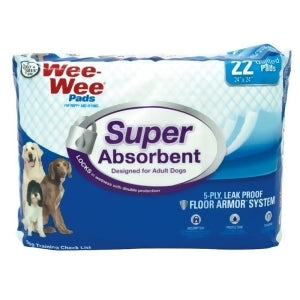 Four Paws Wee-Wee Super Absorbent Unscented Pee Pads for Dogs & Puppies with Insta-Rise Border, Leak-Proof Dog Housebreaking Potty Training Floor Protection, 24" x 24", 22 Count