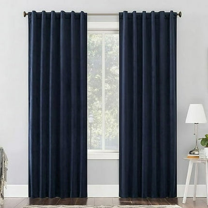 50"x84" Sun Zero 100% Blackout Amherst Velvet Noise Reducing Thermal Curtain Panel Dark Blue: Modern Back Tab Panel