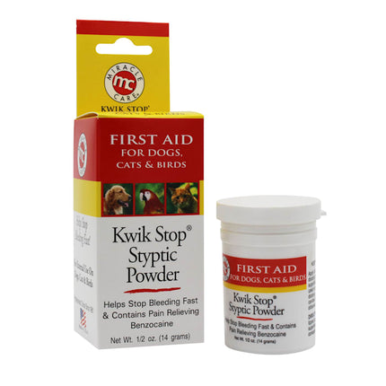 Miracle Care Kwik Stop Styptic Powder For Dogs, Cats and Birds, 0.5 Ounce, Fast Acting Blood Stop Powder with Pain Relieving Benzocaine