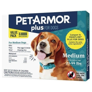 PetArmor Plus Flea and Tick Prevention for Dogs, Dog Flea and Tick Treatment, 6 Doses, Waterproof Topical, Fast Acting, Medium Dogs (23-44 lbs)