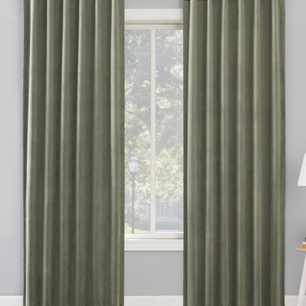 50"x84" Sun Zero 100% Blackout Amherst Velvet Noise Reducing Thermal Curtain Panel Moss Green: Modern Green Curtain