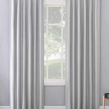 50"x95" Sun Zero Blackout Evelina Faux Dupioni Silk Curtain Panel Chrome Gray: Modern Solid Back Tab Indoor Panel