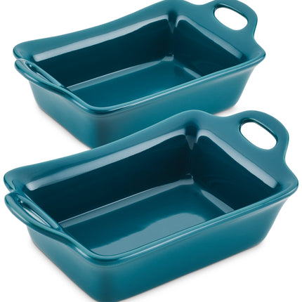 Rachael Ray Solid Glaze Ceramics Au Gratin Bakeware/Baker Set, Rectangular, 2 Piece, Teal Teal