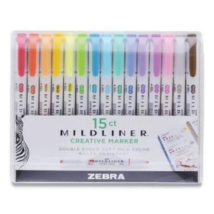 Zebra Pen Mildliner Double-Ended Highlighter Set, Broad and Fine Point Tips, Ideal for Bible Highlighting, No Bleed, Assorted Ink Colors, 15-Pack (78115)