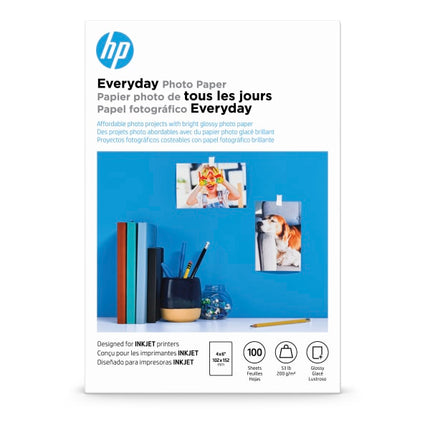 HP Everyday Photo Paper, Glossy, 4x6 in, 100 sheets (CR759A), Pack of 1