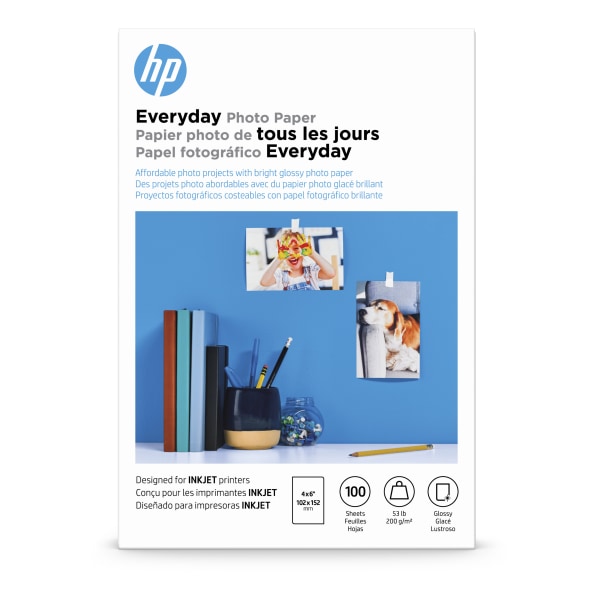 HP Everyday Photo Paper, Glossy, 4x6 in, 100 sheets (CR759A), Pack of 1