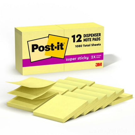 Post-it Super Sticky Pop-up Notes, 3x3 in, 12 Pads, 2X The Sticking Power, Canary Yellow, Recyclable (R330-12SSC)