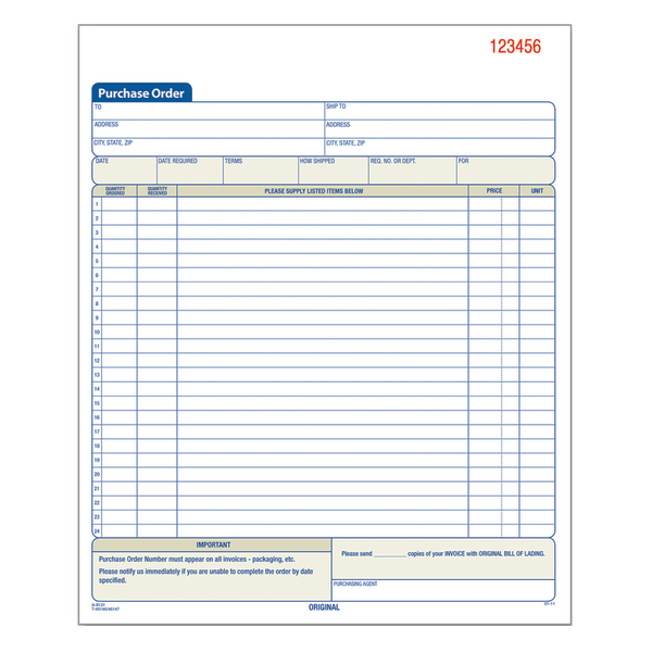 Adams Purchase Order Book, 8.38 x 10.69 Inch, 3-Part, Carbonless, 50 Sets, White, Canary and Pink (TC8131)