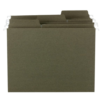 Smead 100% Recycled FasTab Hanging File Folder, 1/3-Cut Built-in Tab, Letter Size, Standard Green, 20 per Box (64037)