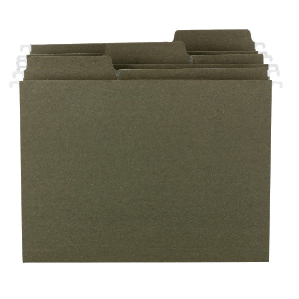 Smead 100% Recycled FasTab Hanging File Folder, 1/3-Cut Built-in Tab, Letter Size, Standard Green, 20 per Box (64037)
