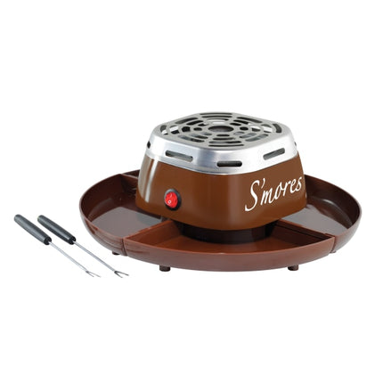 Nostalgia Tabletop Indoor Electric S'mores Maker - Smores Kit With Marshmallow Roasting Sticks and 4 Trays for Graham Crackers, Chocolate, and Marshmallows - Movie Night Supplies - Brown Brown