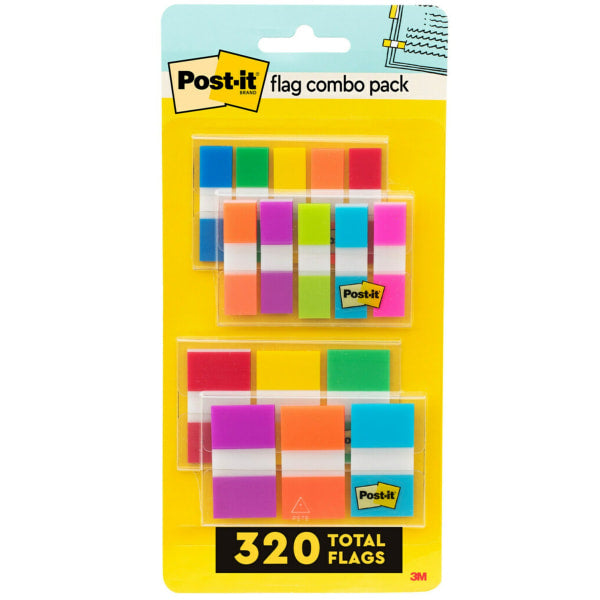 Post-it Flags Combo Pack, 4 On-The-Go Dispensers/Pack, 120 .94 in Wide and 200 .47 in Wide Flags, Assorted Colors (683-XL1)