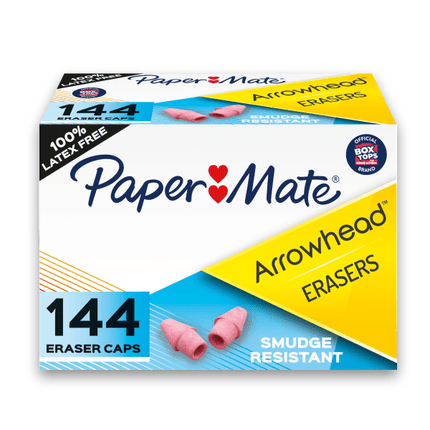 Paper Mate Arrowhead Eraser Caps, for Pencil Marks, Pink, 144/box
