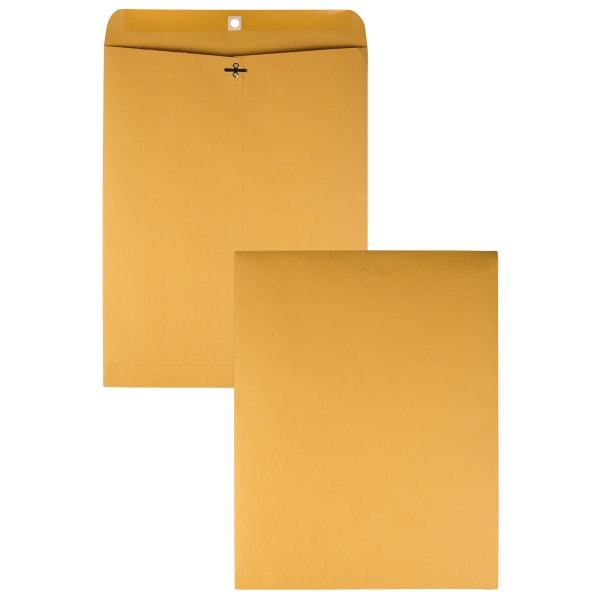 Quality Park 12 x 15-1/2 Clasp Envelopes, Clasp and Gummed Closures, for Oversized Papers, Drawings or Posters, 32 lb Kraft Paper, 100/Box (QUA37810)