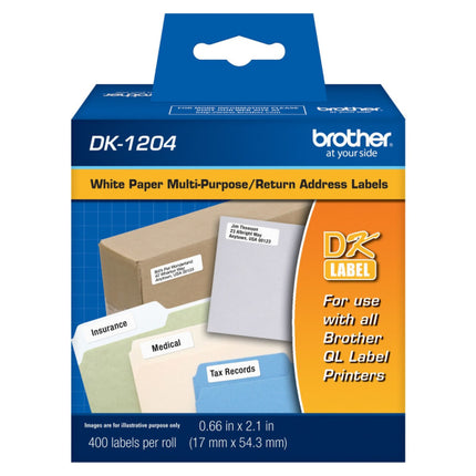 Brother Genuine DK-1204 Multipurpose Paper Label Roll, Die-Cut Paper Labels, Engineered for Excellence, 400 Labels Per Roll