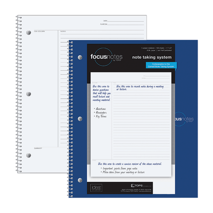 Oxford FocusNotes Note Taking System 1-Subject Notebook, 11 x 9 Inches, White, 100 Sheets (90223) - Black