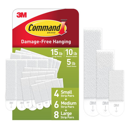 3M Command Picture Hanging Strips Big Pack, Removable, (4) Small, (6) Medium, (8) Large, White, 18 Pairs/Pack