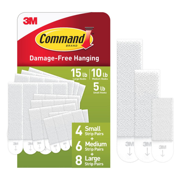 3M Command Picture Hanging Strips Big Pack, Removable, (4) Small, (6) Medium, (8) Large, White, 18 Pairs/Pack
