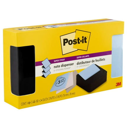 Post-it Note Dispenser Modern Black Pack Includes Dispenser and 3 Super Sticky Pop-up Sticky Notes Pads 2X The Sticking Power (WAVE-330-BKVP)