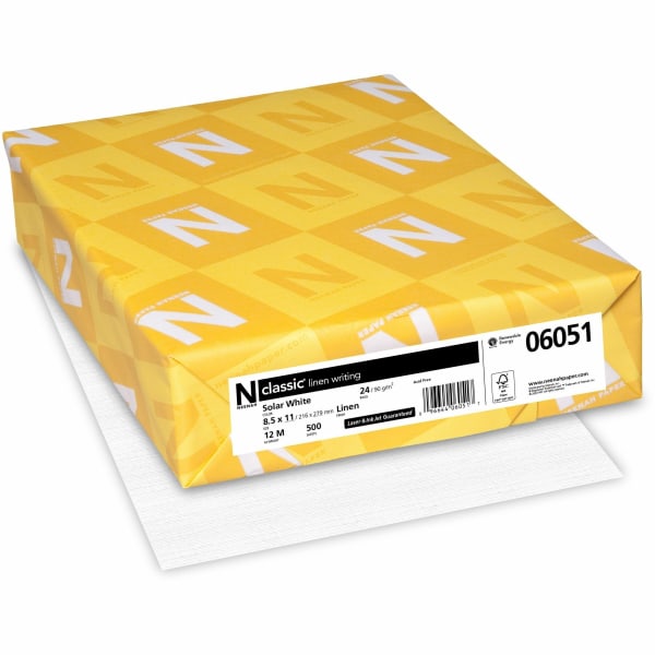 Neenah Paper Classic Linen Stationery, 97 Bright, 24 lb Bond Weight, 8.5 x 11, Solar White, 500/Ream