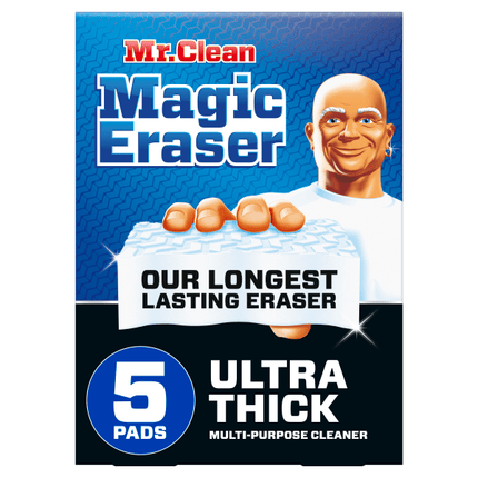 Mr. Clean Magic Eraser Ultra Thick Multi Purpose Cleaner, Bathroom Cleaning Supplies, Magic Eraser Sponge Multi Surface Cleaner, 5ct
