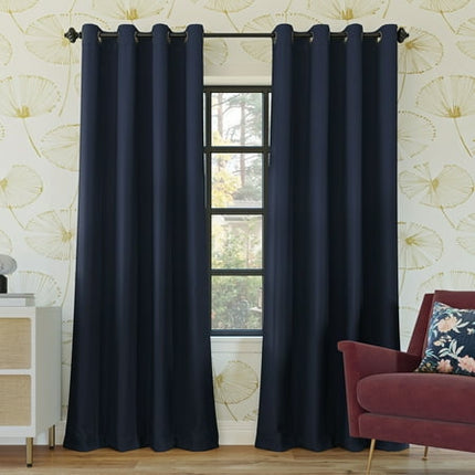 52"x54" Sun Zero 100% Blackout Oslo Theater Grade Grommet Curtain Panel Navy Blue: Solid Indoor Polyester