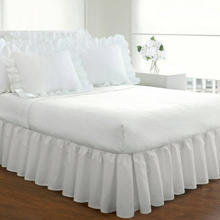 King Ruffled Bed Skirt White - Magic Skirt: Easy-Care Polyester, Machine Washable, Plain Weave, All Ages