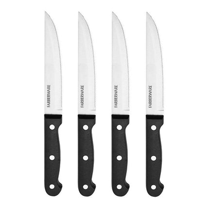 Farberware 4-Piece Full-Tang Triple Rivet 'Never Needs Sharpening' Stainless Steel Steak Knife Set, Black Black