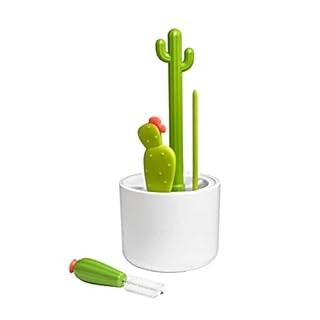 Boon Cacti Bottle Cleaning Brush Set - Includes Bottle Brush, Nipple Brush, Detail Brush, and Straw Brush - Baby Bottle Brush Set for Bottle Drying Rack - Baby Essentials - 4 Count White